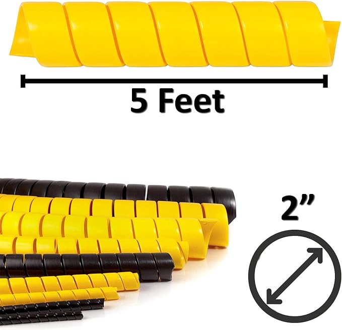 Electriduct 2 Inch Heavy Duty Spiral Wrap HDPE Flexible Plastic Cable Sleeve Hose Protector 5 Feet - Yellow