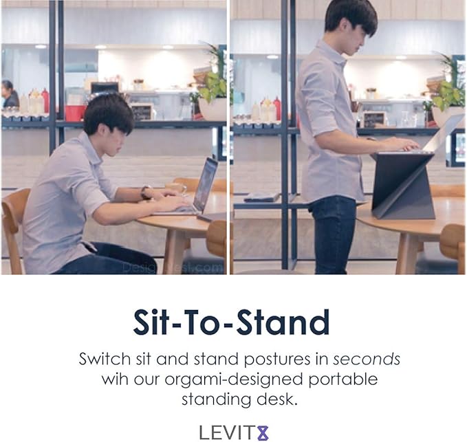 DesignNest Levit8 Portable Standing Desk Work Station Foldable Sit to Stand Laptop Riser, Easy flat to Raised surface Converter, Origami home, office Travel (Medium)