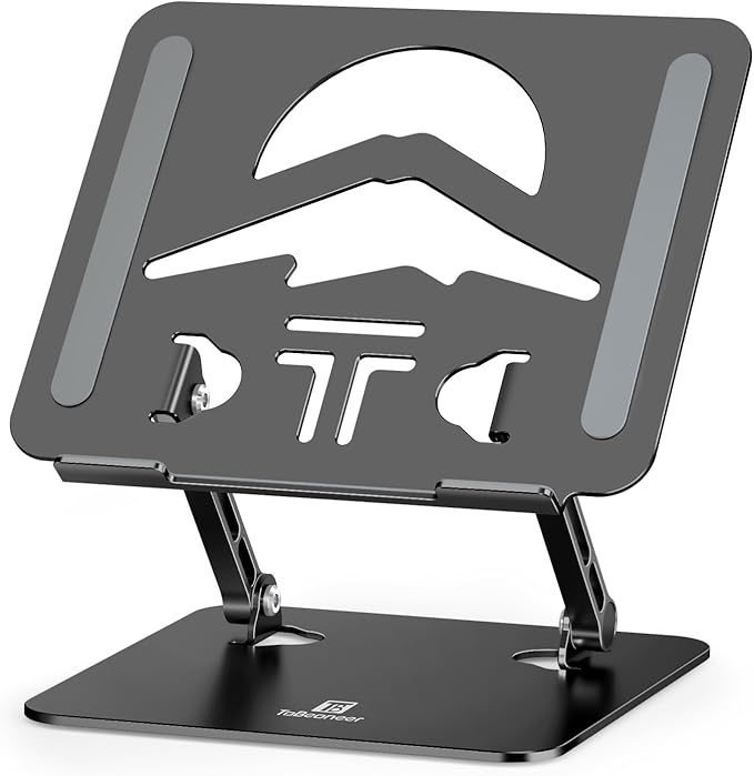 Laptop Stand Adjustable Laptop Holder for Desk, Foldable Laptop Riser Portable Computer Stand Compatible with MacBook, Lenovo, HP and All Laptops up to 16 inches Black