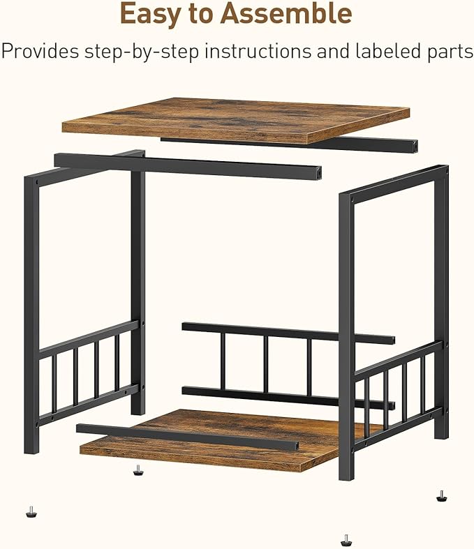 RALGEND End Table, Mini Fridge Stand with Storage, 20" Mini Fridge Cabinet with 2-Tier Storage Shelves, Mini Fridge Table Adjustable Feet, for Kitchen, Living Room, Rustic Brown and Black 5001RSBF