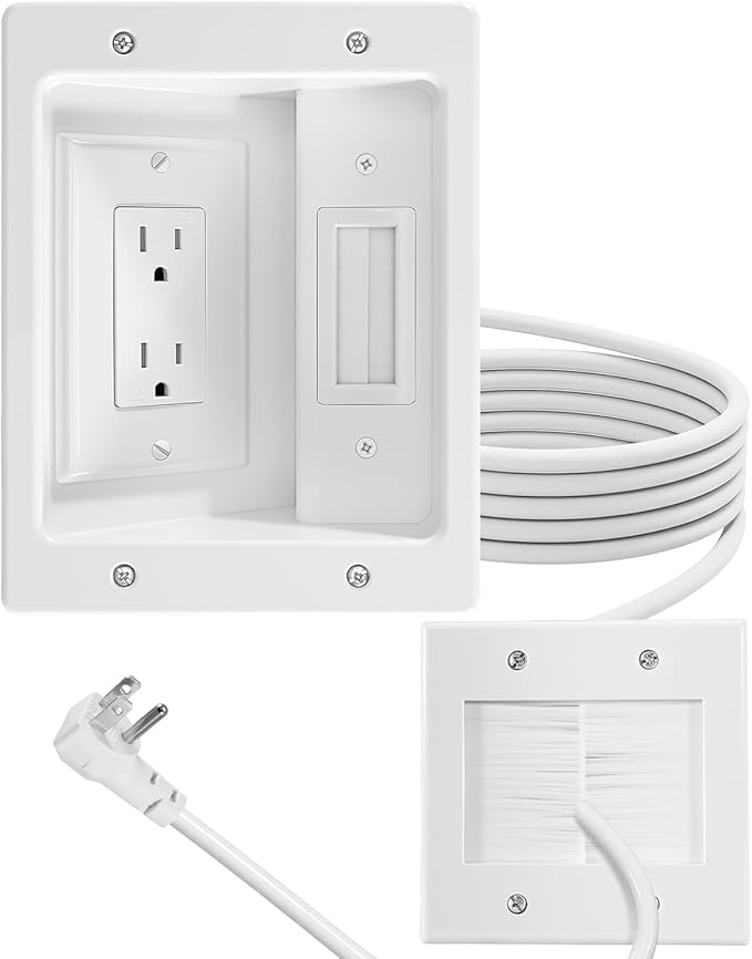 TV Cord Hider for Wall Mounted TV with Recessed Wall Outlet, In-Wall Cable Management Kit with 9.84FT, DIY Installation Kit with Hardware (Only 2AC)