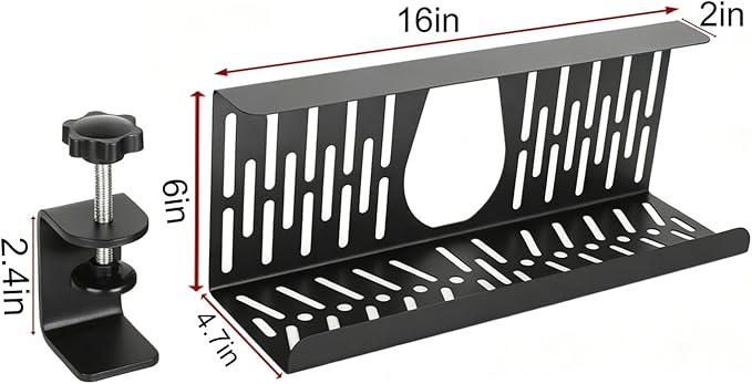 Under Desk Cable Management Tray, Cord Organizer for Desk Cable Management Tray Under Desk with Clamp for Home Office, Standing Desk (2Pack Black)