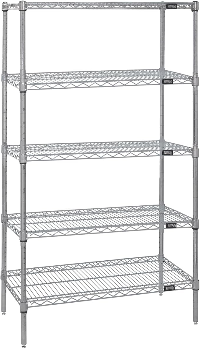 Quantum Storage Systems WR74-1430S-5 Starter Kit Wire Shelves Stainless Steel 5 Shelves 74" H x 30" W x 14" D