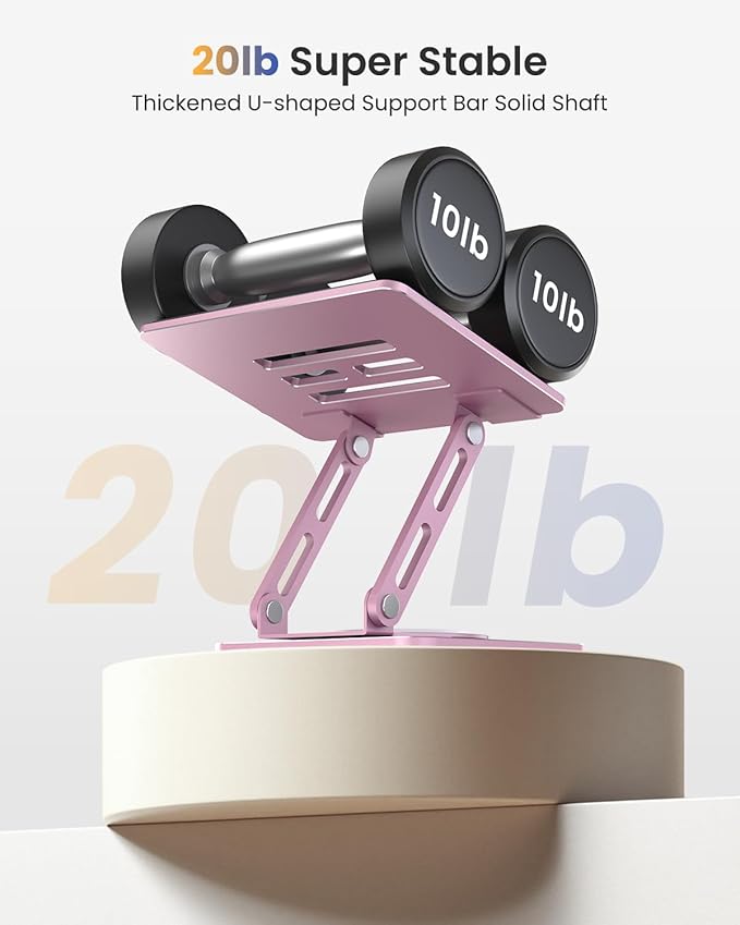 Metal Tablet Stand, 360 Rotating iPad Stand with Heavy-Duty Base, Tablet Holder Compatible With 4.0-16.9" Device, 2025 iPad Pro Air Mini, Kindle, Surface Tablet, Portable Monitors - Purplish Pink