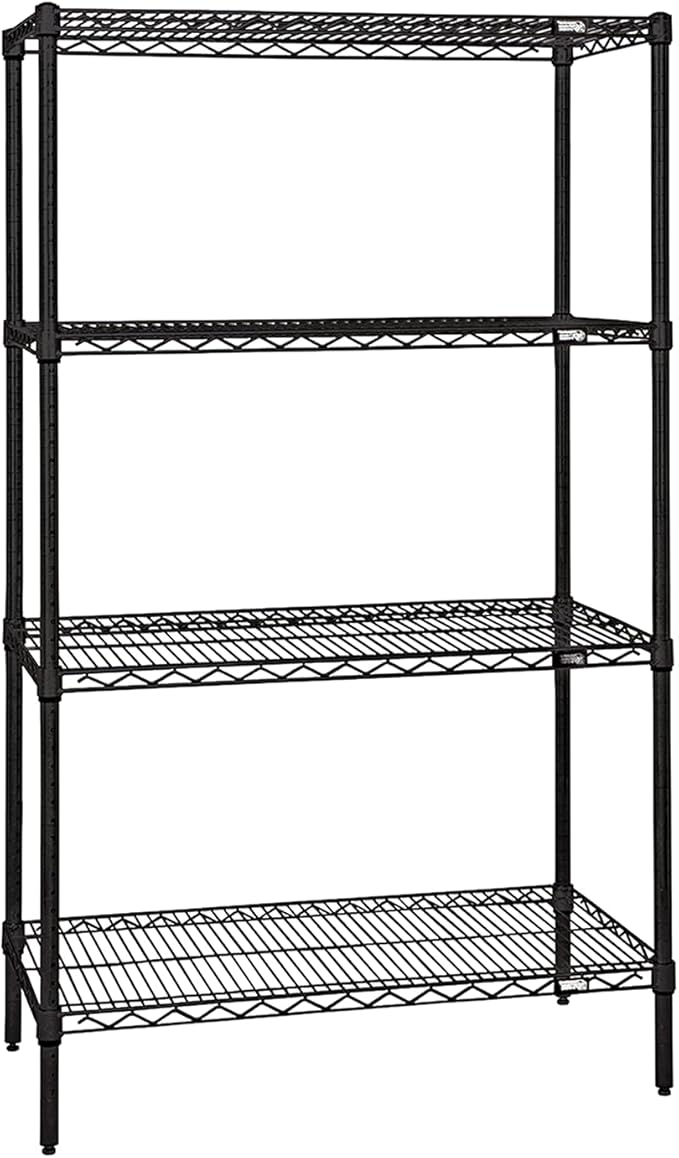 Quantum Storage Systems WR63-1454BK Wire Shelving Starter Kit, 54" W x 14" D x 63" H, 600 lbs Capacity, Carbon Steel, Epoxy Coated, Black, NSF