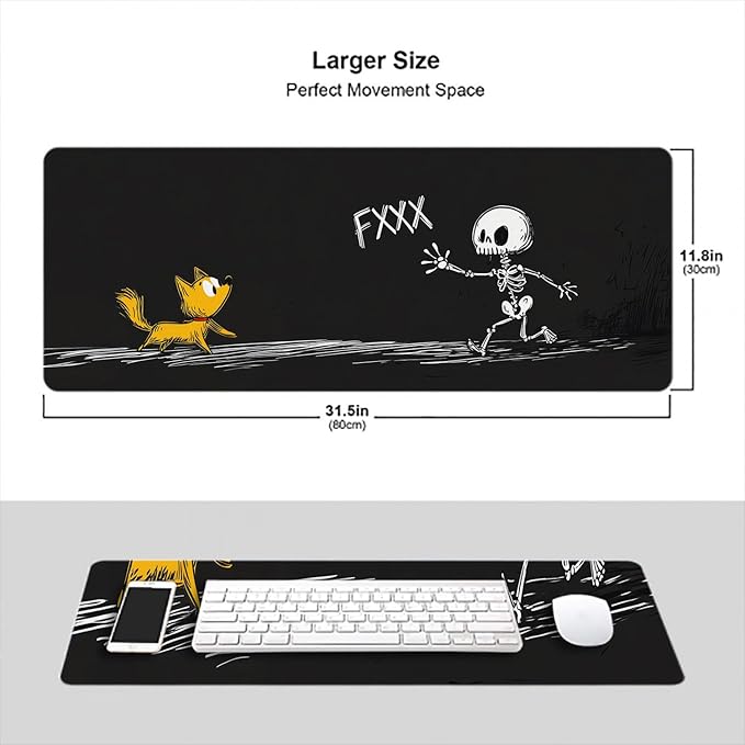 Cartoon Skull Desk Mat Funny Dog Skull Halloween Extended Gaming Mouse Pad Mat with Stitched Edge Non-Slip Base Big Mouse Pad 31.5"x11.8" Office Computer Keyboard Laptop Home