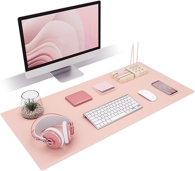K KNODEL Non-Slip Desk Mat, Desk Pad, Desk Blotter, Desktop Mat for Desk, Large Desk Protector, Office Computer and Laptop Mat for Desk (35.4"x17", Pink)