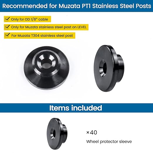 Muzata 40 Pack 1/8" Level Wheel Black Cable Railing Grommets ONLY for Level 1/8" Wire Rope T316 Stainless Steel Protector Sleeves Deck Cable Railing Hardware Kit Metal Posts CR72