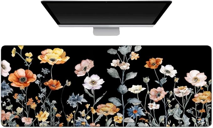 Gaming Mouse Pad Large Desk Mat Extended Keyboard Mouse Pad Mousepad with Non-Slip Base and Stitched Edge Mouse Mat Desk Pad Mouse Pads for Desk Home Office Gaming Cute Floral