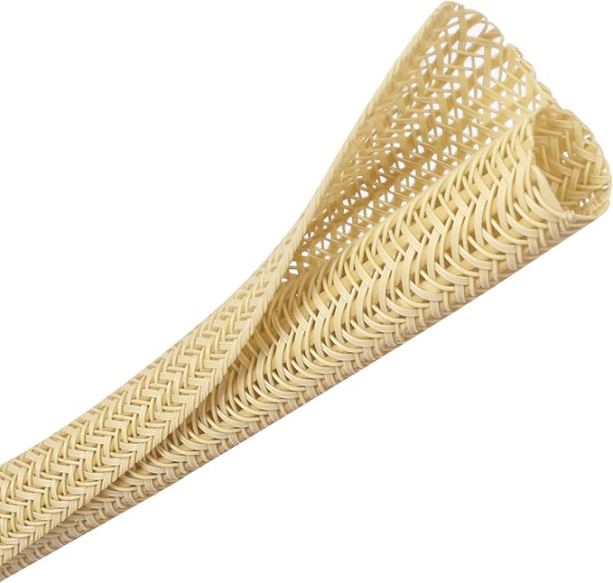 10ft - 1 inch Braided Cable Management Sleeve Cord Protector - Self-Wrapping Split Wire Loom for TV/Computer/Home Theater/Engine Bay - Beige