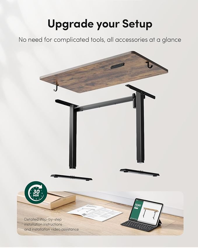FEZIBO One-Piece Standing Desk, 32"x20" Seamless Tabletop Electric Height Adjustable for Home Office, Study Rooms & Multi-Device Workstations, Rustic Brown