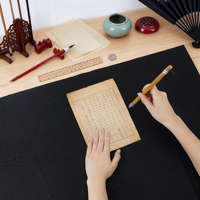 BENECREAT 27.5×19.7inch Chinese Calligraphy Drawing Felt Mat, 0.2inch Thick Black Painting Felt Desk Pad for Calligraphy, Painting and Cultural Activities