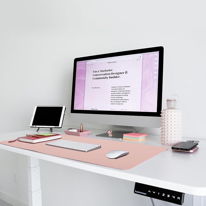 Large Leather Desk Pad Protector 27.5"x13.7",Non-Slip Durable Office Desk Mat for Writing, Computer, Laptop, Mouse Pad & Desktop Use,Desk Protector Mat,Peach Powder