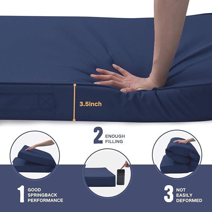 Outdoor Bench Cushion Waterproof with Memory Foam,Patio Bench Cushions for Outdoor/Indoor Furniture Porch Swing Cushion with Handle and Adjustable Strap,Navy Bule,36x18 Inch