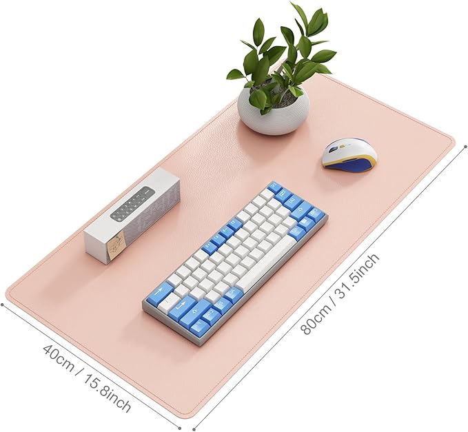 DAWNTREES Desk Mat for Desktop,PU Leather Desk Pad Protector,Non Slip, Large Mouse Pad and Keyboard Mat, Waterproof Writing Pad for Office and Home (Pink)