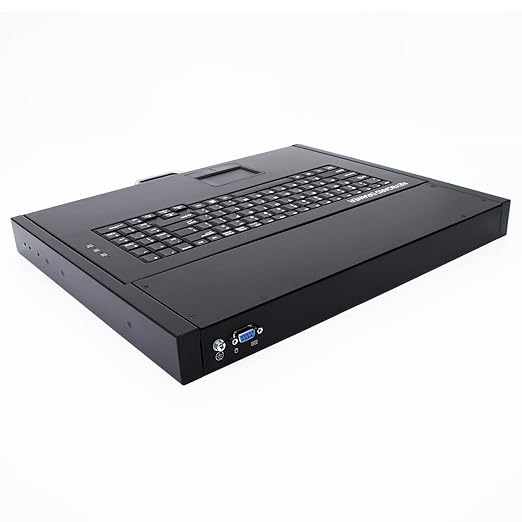 1U Rackmount Keyboard with Touchpad, USB/PS2 Connection, 99-Key Keyboard Drawer, Metal Rack Mount Tray for 19" Server Rack, Hot-Pluggable Design, Space-Saving 1U Steel Build, Durable Construction