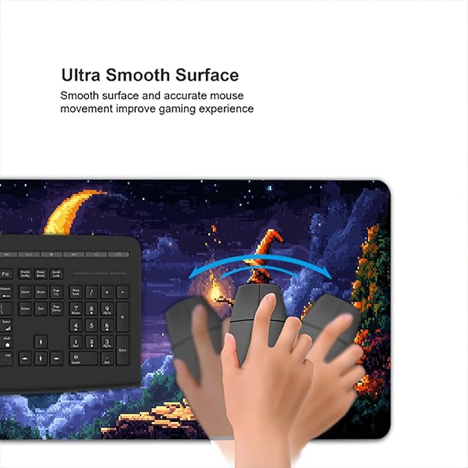 Pixel Art Desk Mat Wizard Magic Moon Mysterious Castle Large Gaming Mouse Mat with Stitched Edges,Non-Slip Waterproof Rubber Base Mous Mat 31.5"x11.8" Office Computer Keyboard Laptop Home