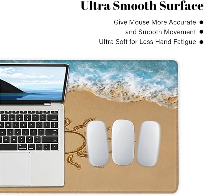 Sea Beach Sun Large Mouse Pad Non-Slip Rubber Long Gaming Desk Mat Big Computer Keyboard Mousepad Waterproof Protector Wristing Pad for Gaming Office Home Decorative 31.5 X 11.8 Inch