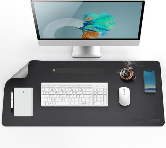 JOYACCESS Black Mouse Pad, J Double Sided Office Mouse Pad,Waterproof Leather Desk Pad Protector,Desk Writing Pad, Non-Slip Base Cmoputer Mouse Pad for Laptop(23.6 * 14.1)