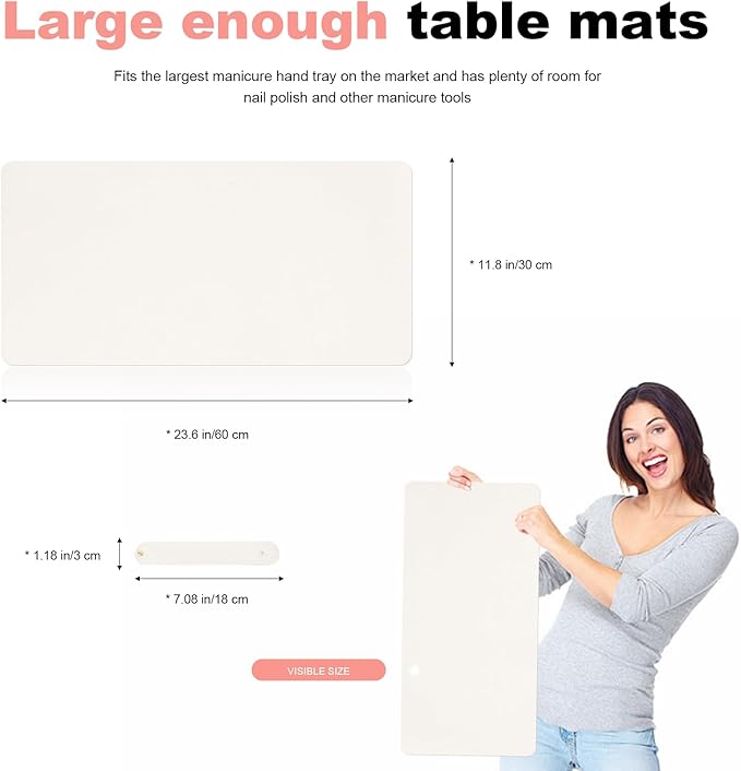Foldable Nail Art Table Mat, Waterproof PU Leather Desk Mat for Manicure, Non-Slip Protective Pad for Nail Tech Salon Home, Portable and Easy Clean (White, 60x30cm)（Hand Rest Cushion not Included. ）
