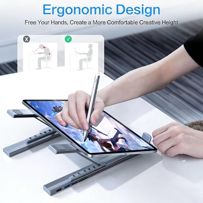 Laptop Docking Station Stand 8 in 1 USB C Portable Travel Laptop Stand with Docking Station 8-in-1 USB-C Hub with 4k HDMI, 2 USB 3.0, Pd 100w for MacBook Pro/Air Dock Tablet Stands(8 in 1)