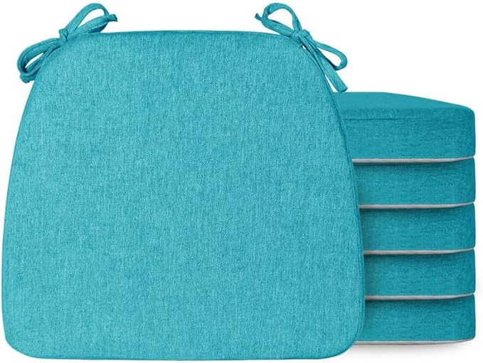 Chair Cushions Set of 6, D-Shaped Seat Cushion for Chair, Non Slip Chair Pads with Ties, 17" x 16" x 2", 40D Foam, Removable Washable Cover, Seat Cushions for Kitchen Chairs, Lake Blue