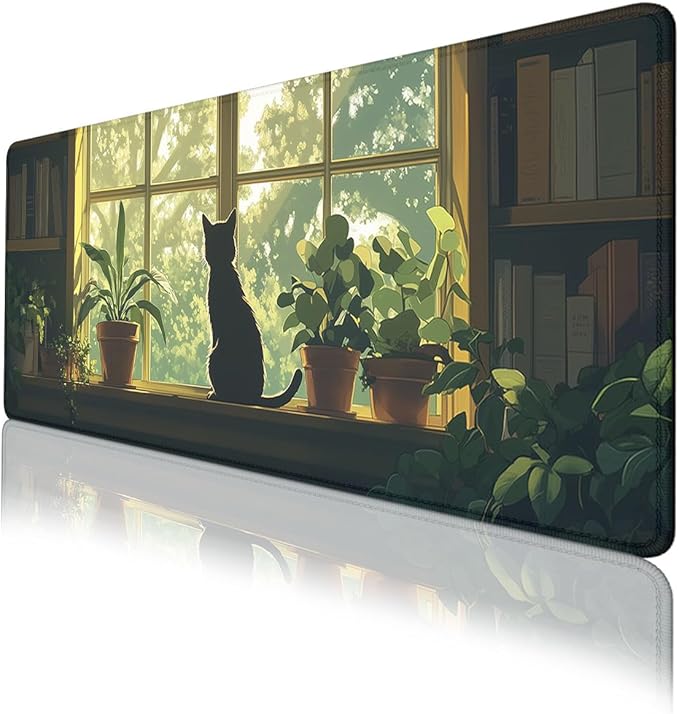 Black Cat Gaming Mouse Pad Cozy Plant XL Mouse Pad Large Mousepad Extended Laptop Keyboard Mat Gaming Desk Pad Mouse Mat Office Computer Keyboard Laptop 31.5"x11.8"