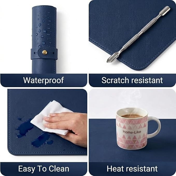 Double Sided Nail Art Table Mat, Soft Microfiber Leather Nail Hand Rest Mat, Waterproof Nail Arm Rest, Nail Mat for Manicure Table Nail Technician, for Desk, Dining Table, Blue & Yellow (MAT ONLY)