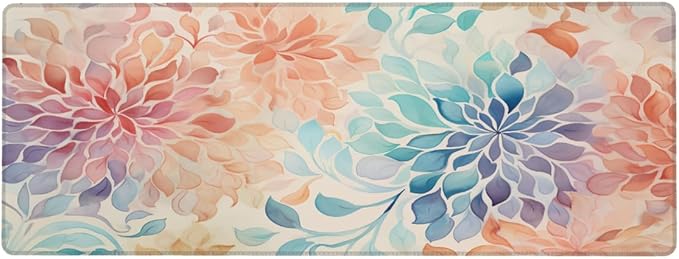 Large Mouse Pad Watercolour Abstract Flower Non-Slip Rubber Long Gaming Desk Mat Big Computer Keyboard Mousepad Waterproof Protector Wristing Pad for Gaming Office Home Decorative 31.5 X 11.8 Inch