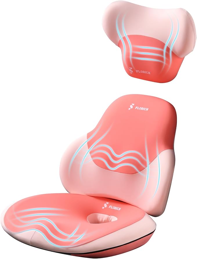 FLORICH Seat Cushion Lumbar Support Pillow for Office Chair, Car Lower Back Support, Ergonomic Desk Chair Pillow for Butt and Back Support of Memory Foam Seat Pad(Pink)