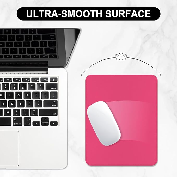Leather Mouse Pad, Office Mouse Mat Non-Slip Rubber Base Stitched Edge Washable Waterproof Rectangular Mousepad for Office Gaming PC Laptop, 9.8" x 7.9", Rose Pink