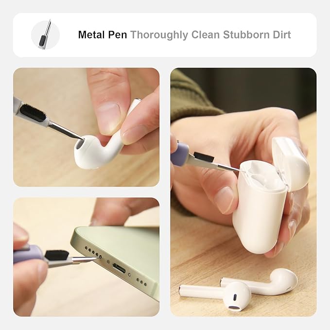 Hyashee Cleaner Kit for Airpods Pro 1 2 3 Multi-Function Cleaning Pen with Soft Brush Flocking Sponge for Bluetooth Earphones Case Cleaning Tools (Lavender Purple)