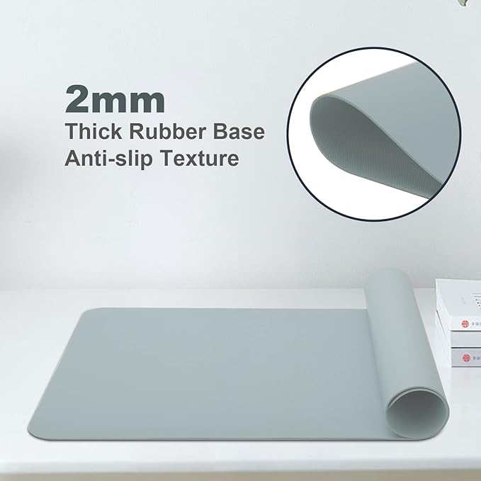 Desk Pad - Large Office Desk Protector, 27.5" x 13.7", Laptop Mat, Leather, Gray Blue