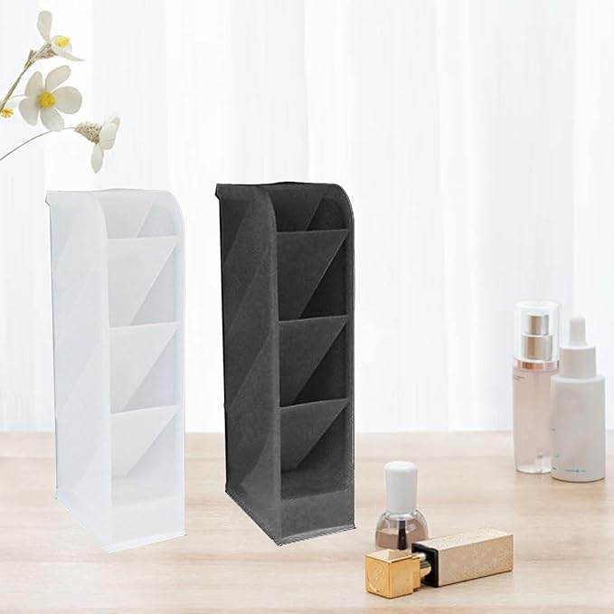 Tissting Pen Holder for Desk, 4 Compartment Pencil Organizer Tiered Vanity Countertop Makeup Brush Desktop Storage Rack, Plastic Angled Storage Organizer for Pen Makeup Brush (Black)