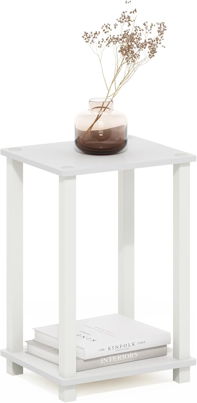 Furinno Simplistic Side Table, 2-Tier Small End Table with Open Shelf, Easy Assembly Toolless Night Stand, Nightstand, for Living Room, Bedroom, White