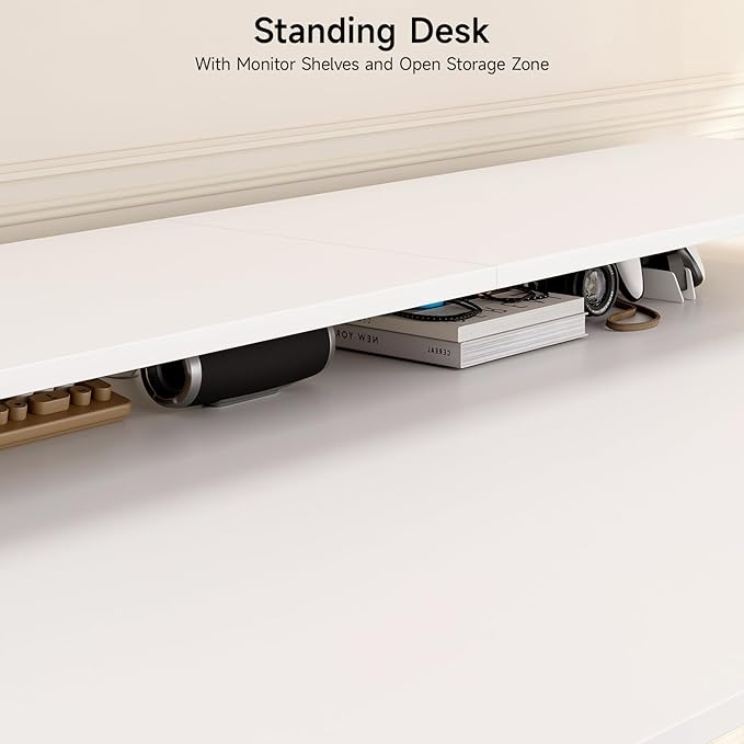 L Shaped Electric Standing Desk, 63x43'' Computer Desks with 2 Monitor Shelves, Dual Motor and Memory Controller, Gaming Corner Desk Adjustable Height from 28-46'' for Home Office Workstation, White