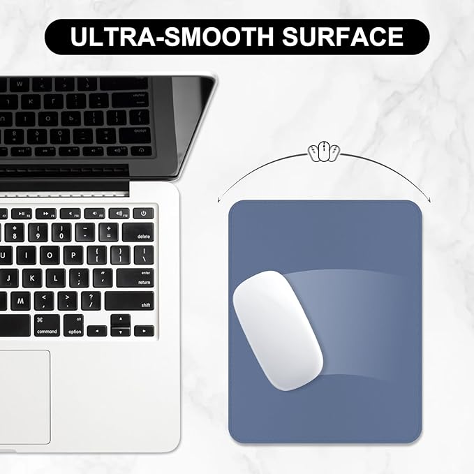 Leather Mouse Pad, Office Mouse Mat Non-Slip Rubber Base Stitched Edge Washable Waterproof Rectangular Mousepad for Office Gaming PC Laptop, 9.8" x 7.9", Gray Blue