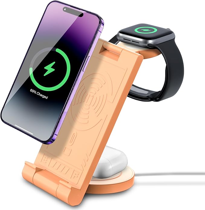 2024 Upgrated Wireless Charger: 3 in 1 Charger Stand Multiple Devices for Apple - iPhone 16 15 14 Pro Max 13 12 11 - Watch 10 9 8 7 6 5 4 3 2 SE and Ultra Series - Airpods 4 3 2 Pro
