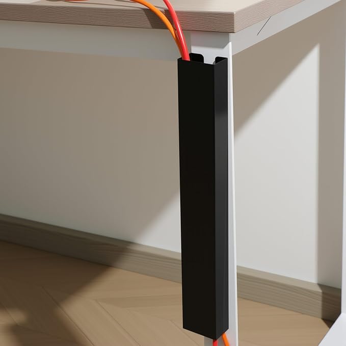 Blulu 1 Pack Steel Magnetic 14 Inch Cable Management Channel for Under Desk Leg Vertical Wire Hider Cover Cable Desk Organizer No Drill Cord Organizer Cord Hider Management for Home Office (Black)
