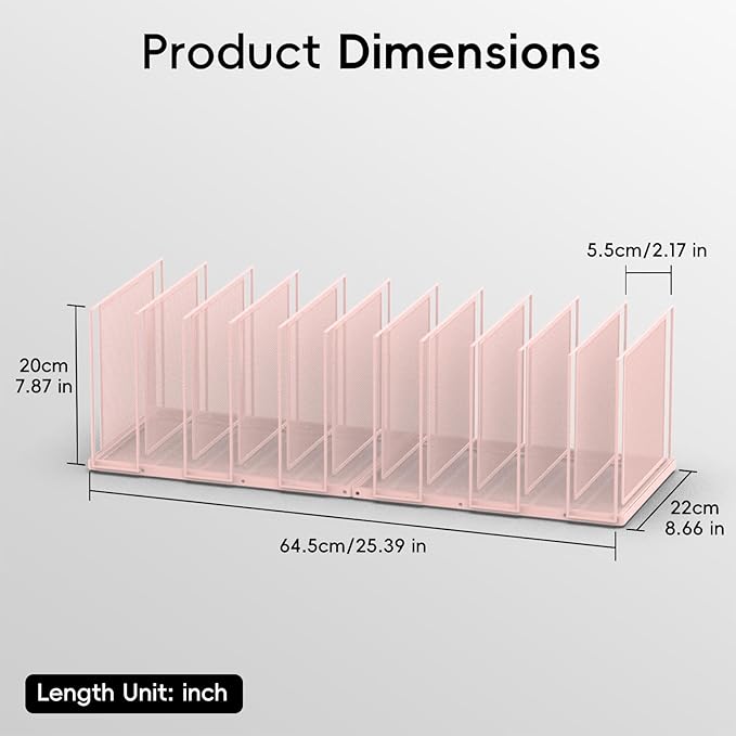 File Organizer for Desk, 11-Section Vertical File Sorter, Paper Holder Organizer Standing Metal File Folder for Office Home Classroom, Pink