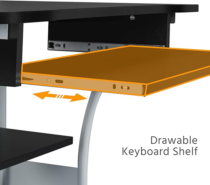 Topeakmart 3 Tier Computer Desk with Printer Shelf and Keyboard Tray, Home Office Desk Computer Workstation Rolling Study PC Laptop Table for Small Spaces Black