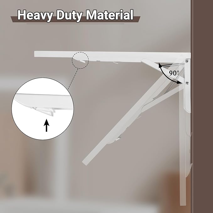 Neoaider Wall Mounted Folding Table 39.4”L x 19.7”W, Laundry Folding Table with Heavy Duty Metal Collapsible Shelf Brackets, Wall Mounted Desk Fold Down for Small Spaces, White