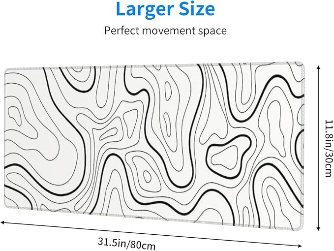XL Topographic Map Large Gaming Mouse Pad, Long Extended Full Mouse Mat Desk Pad for Top Keyboard Table, Aesthetic Cute Big Stitched Mousepad Gifts for Women Office Decor(White, 31.5 * 11.8 in)