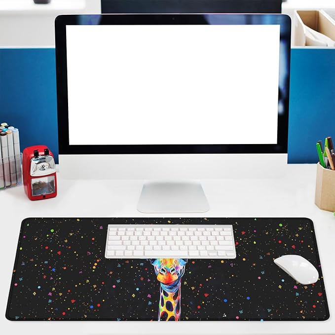 Colorful Giraffe Gaming Mouse Pad Abstract Neon Animal Pop Art Mousepad XL Large Gaming Mouse Pad Laptop Keyboard Mat Desk Pad 31.5"x11.8"