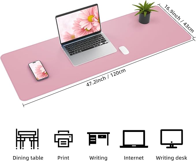 AFIING Cork Desk Mat 47" x 17", Dual-Sided Natural Cork & PU Leather Desk Pad, Non-Slip Waterproof Large Mouse Pad for Office, Home & Gaming (Rose Pink)