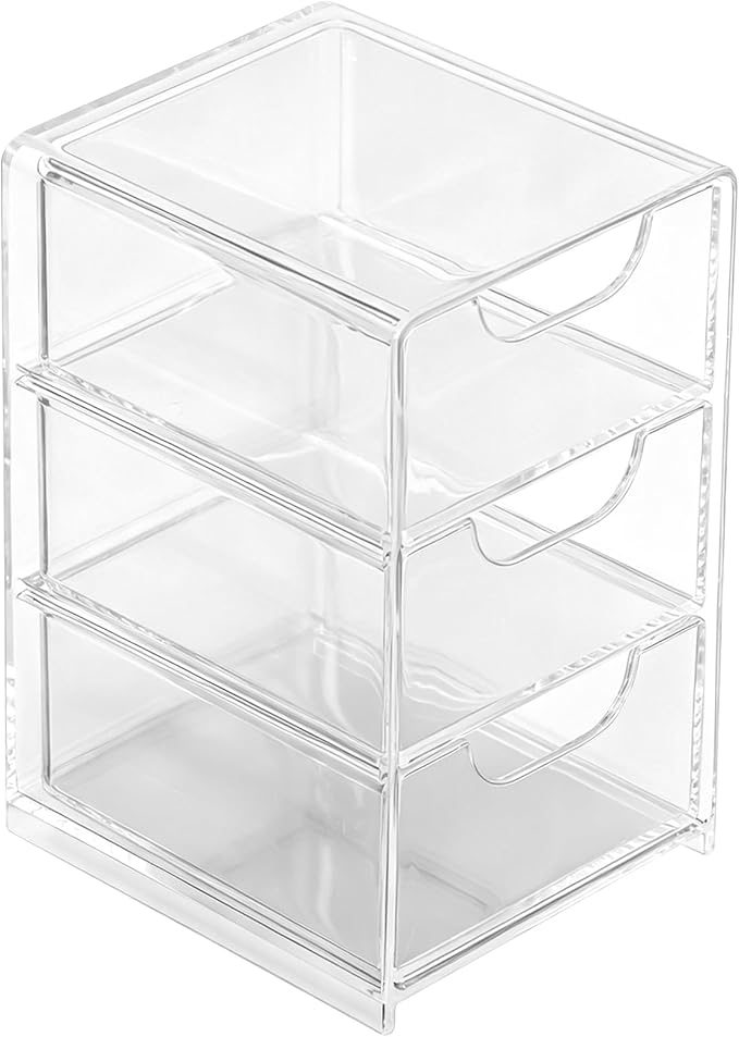 Small Desk Organizer with Drawer, 3-Layer Clear Desktop Organization Mini Storage Box with Drawers for Desk, Office Supplies, Jewelry Storage Box, Pack of 1