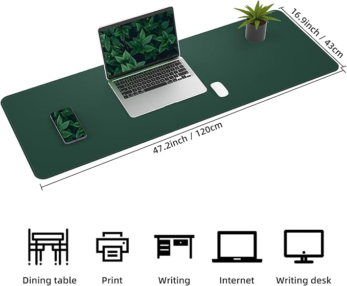 AFIING Cork Desk Mat 47" x 17", Dual-Sided Natural Cork & PU Leather Desk Pad, Non-Slip Waterproof Large Mouse Pad for Office, Home & Gaming (Dark Green)