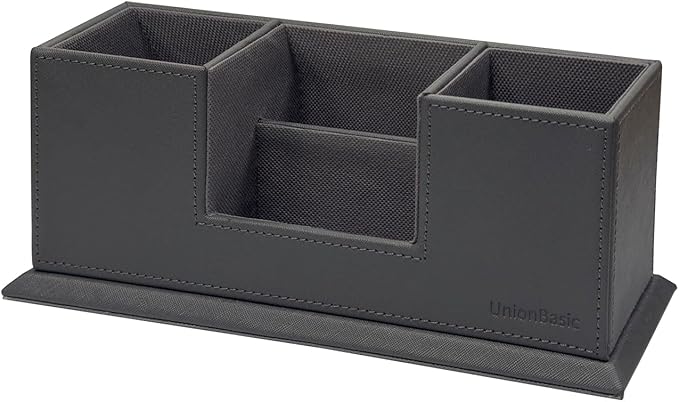 UnionBasic 4 Compartment Desk Organizer - Dual Pen Holder - Card/Pen/Pencil/Mobile Phone Office Supplies Holder (Grey)