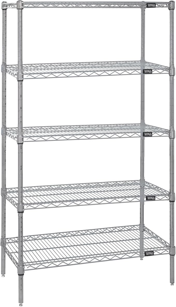 Quantum Storage Systems WR74-2172S-5 Wire Shelving Starter Kit, 72" W x 21" D x 74" H, 600 lbs Capacity, Stainless, Stainless, NSF