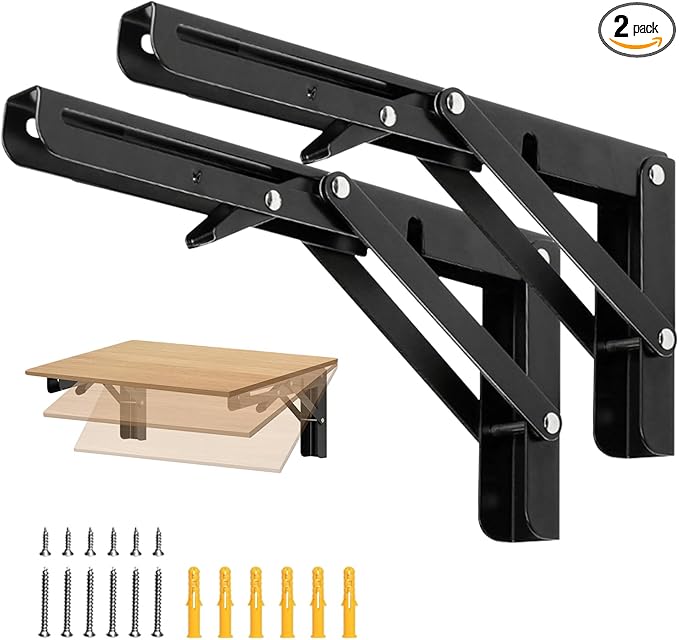 Folding Shelf Brackets 18 inch Foldable Shelf Bracket Heavy Duty Collapsible Shelf Brackets DIY Wall Mounted Fold Down Table Bracket Space-Saving for Benches Workstation (2PC, Max.Load 177 lbs)